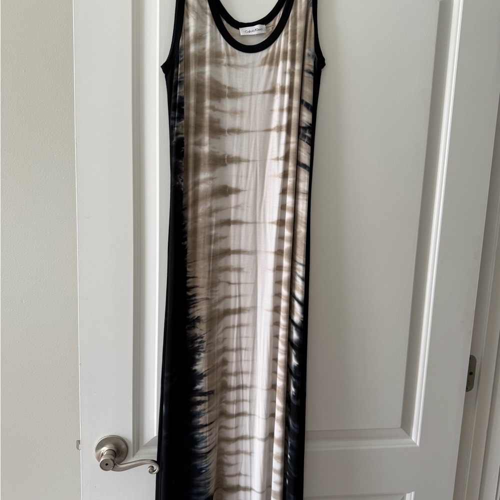 Calvin Klein Black and Cream Tie-Dye Maxi Tank Dress